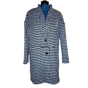 Old Navy Womens Coat M Black White Houndstooth Academia Preppy Classic Cozy